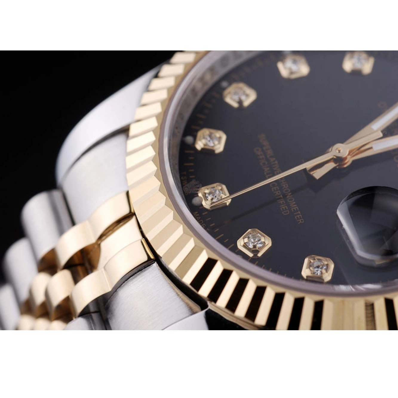Best AAA Replica Sites Ribbed 7453 Black Rolex Bezel Diamonds Dial Datejust 0731